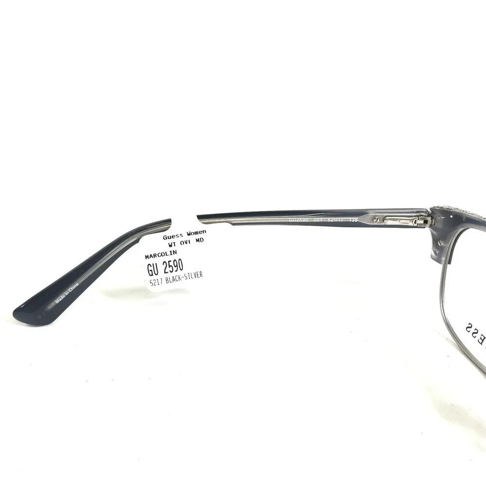 Guess Eyeglasses Frames GU2590 001 Black Silver Cat Eye Full Rim 52-17-135